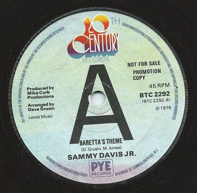 7inch Record SAMMY DAVIS JR. - Baretta's Theme / I Heard A Song BTC2292PROMO 20th Century Re 1976 UK Soul/Funk Used