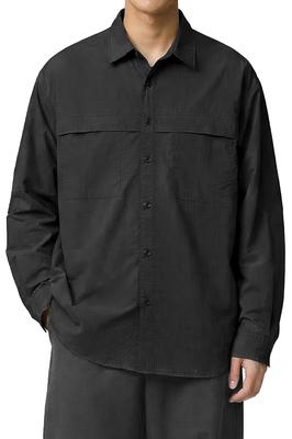 [HISDERN] Men's Black Military Cargo Shirt, Outdoor, Long Sleeve, Water-Repellent, Comfortable, Walking, Hiking, Casual, Stylish, Easy Care, Pockets_X