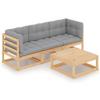 VidaXL Solid Pine Wood Garden Lounge Set 4 Pcs with Cushions Patio Furniture Terrace Furniture Set Furniture 3076374