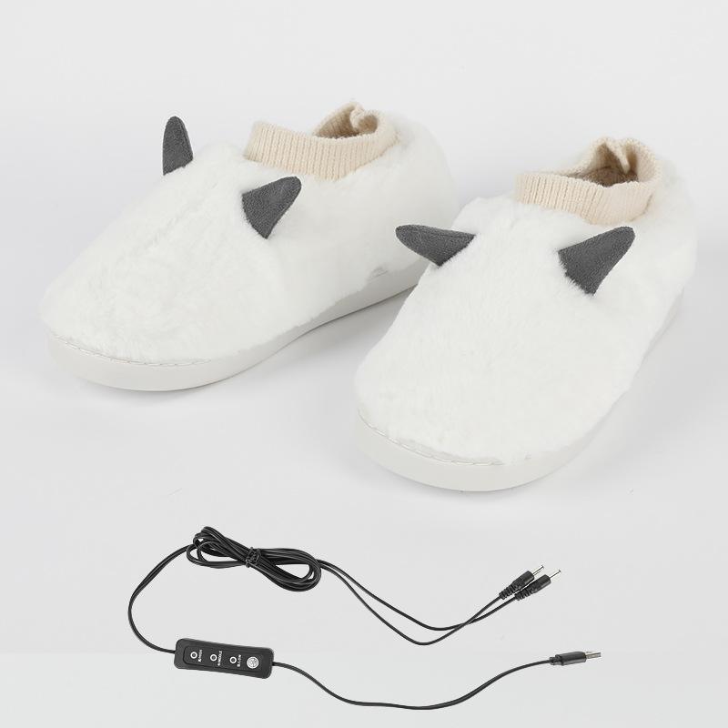 Usb Heating Slippers for Women Adjustable Temperature Warm Keeping Home Shoes Female Cute Little Monster Comfort Plush Slippers