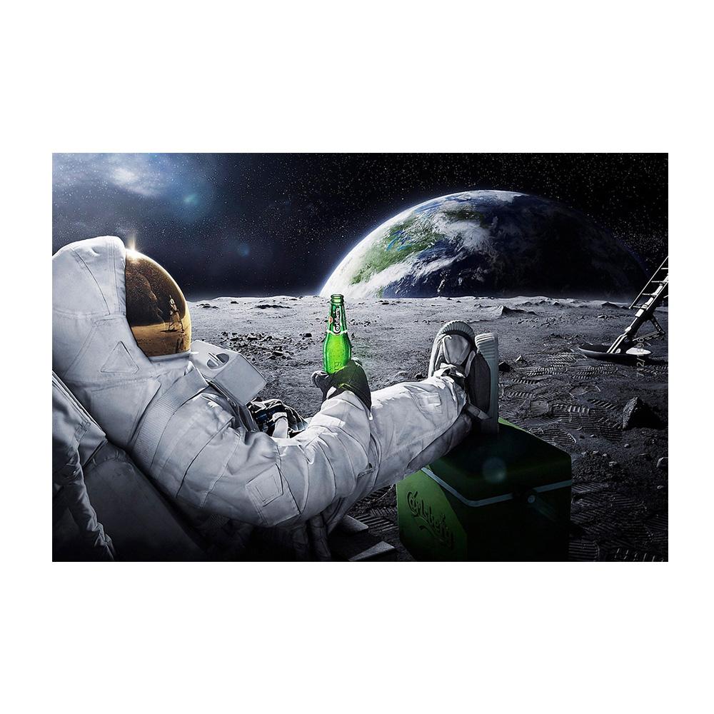 Astronaut Drinks Beer on The Moon While Watching The Earth Being Destroyed Canvas Painting Posters Prints Living Room Wall Art Pictures