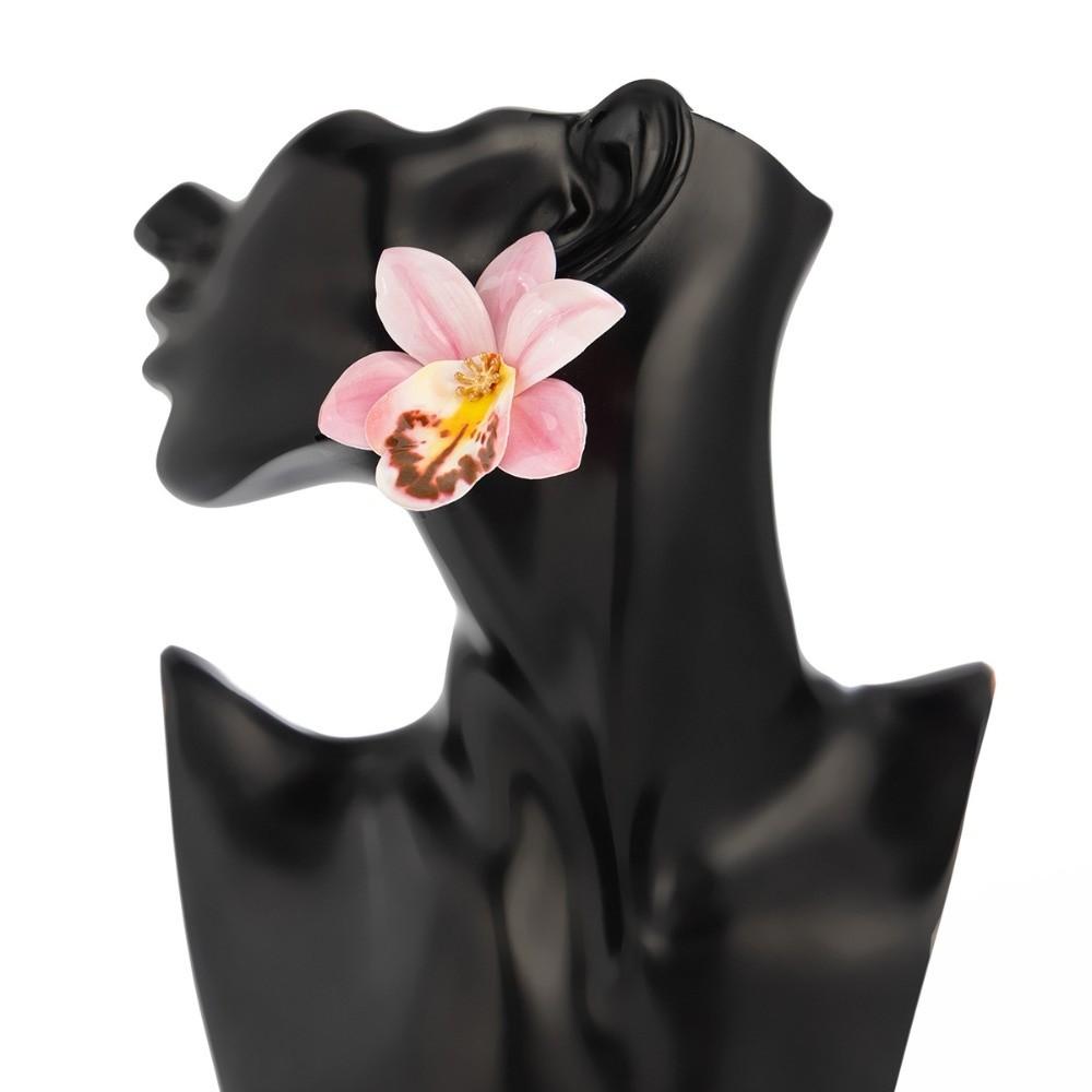 Orchid Flower Necklace Cloth Simulation Flower Earrings Personality Clavicle Chain  Ladies