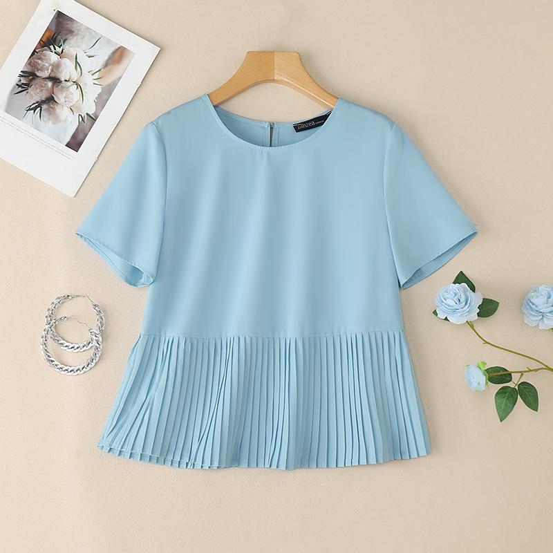 ZANZEA Women Casual Round Neck Loose Short Sleeve Blouse