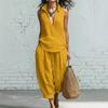 2026 Neues ärmelloses V-Ausschnitt Bambus Hanf Weitbeinige Hosen Set Mode Zweiteiliges Set Grenzüberschreitend Polyester Lässiges Set