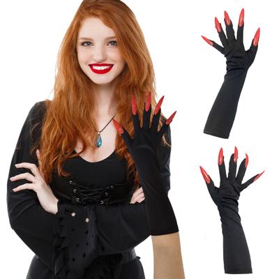 Halloween Klauenhandschuhe Damen Pfotenhandschuhe mit langen Fingernägeln Katze Wolf Cosplay Kostüm für Bühnenauftritt Halloween Party Accessoire