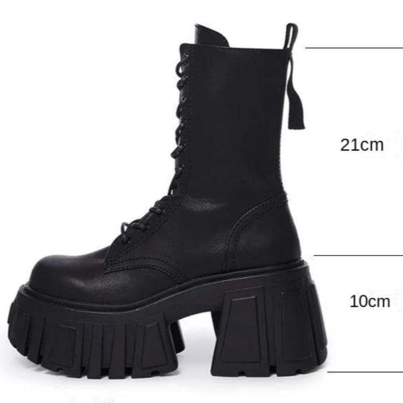 10cm klobige Stiefel Neue Damen Super Hohe Schuhe Damen Dicksohlige Britischer Stil Punk Mode Plateau Stiefel Klobige Motorradstiefel