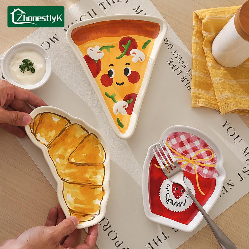 Cute Bread Shaped Ceramic Plate Seasoning Serving Dish Spice Snack Plates Fruit Sushi Bowl Kitchen Tableware Accessories