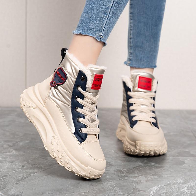 New winter high-top platform shoes, children's fleece thickened non-slip dad shoes increase height and keep warm women's cotton shoes