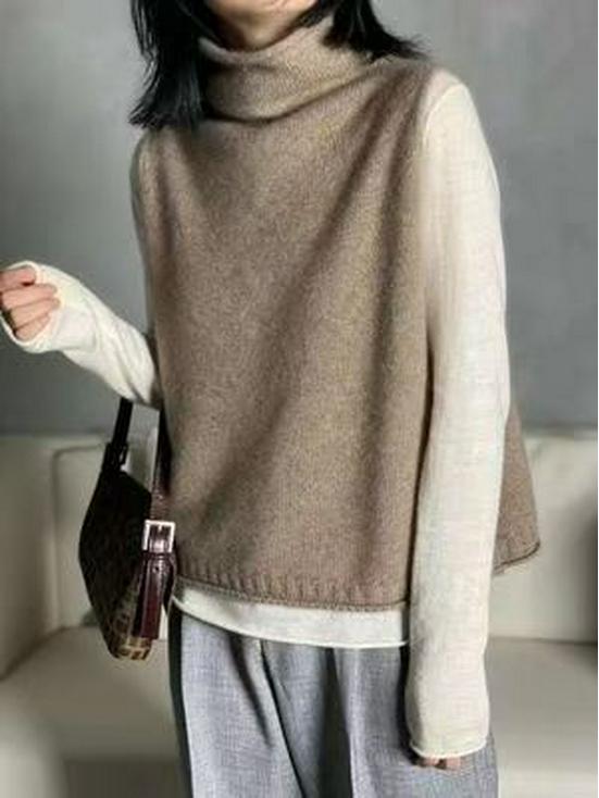Plus Size Women's Wool Vest - Korean Style High-Neck Knitted Sweater