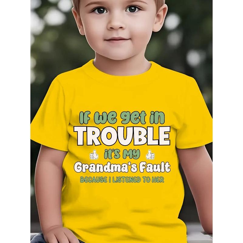 

European sizes Summer Boys Fashion Short-Sleeve T-Shirt IF WE GET IN TROUBLE IT s MY GRANDMA s FAULT BECAUSE I LISTENED to HER 164cm жовтий