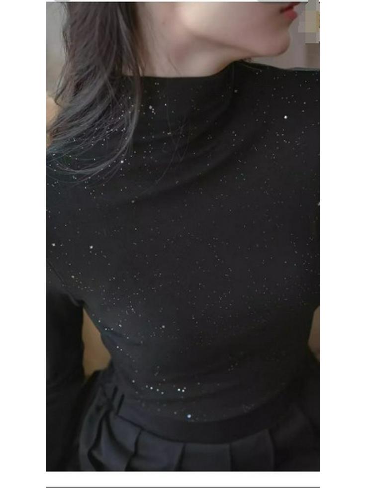 Velvet Sequin Women's Semi-High Neck Slimming Winter Base Layer T-Shirt - Plus Size Available