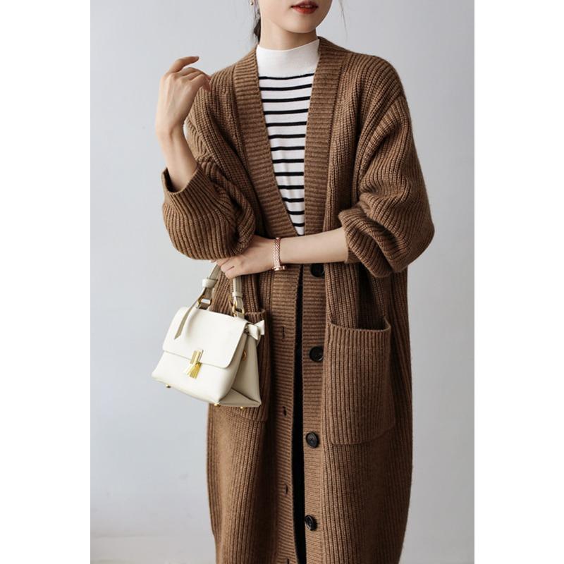 

Утепленный кардиган средней длины для женщин, осенне-зимний, в стиле ретро, свободного кроя, ленивый стиль, свитер средней длины One size хаки