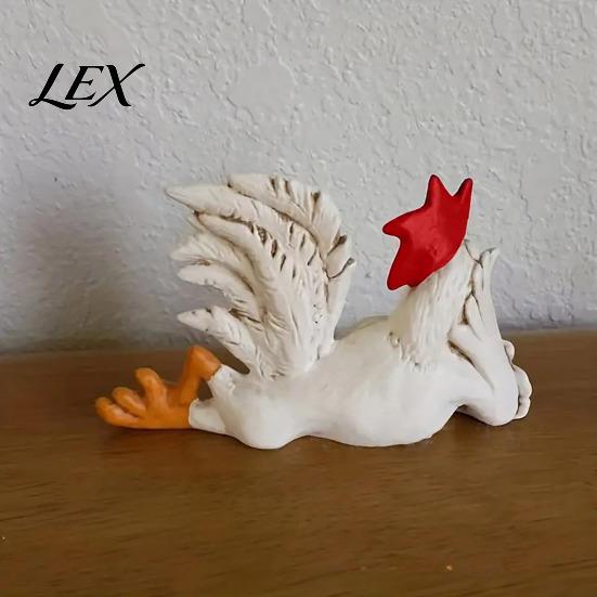 Resin Rooster Statue White with Enchanting Posture & Long Eyelashes, Creative Table Art Sculpture, Funny Garden Ornament for Yard Animal Figurine