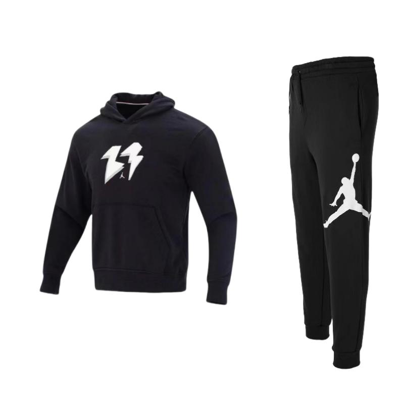 

Jordan Свободная толстовка с капюшоном и принтом логотипа, длинный рукав, удобные городские функциональные длинные брюки, повседневный спортивный костюм, мужской костюм DA6804-010+FQ1871-010 XL
