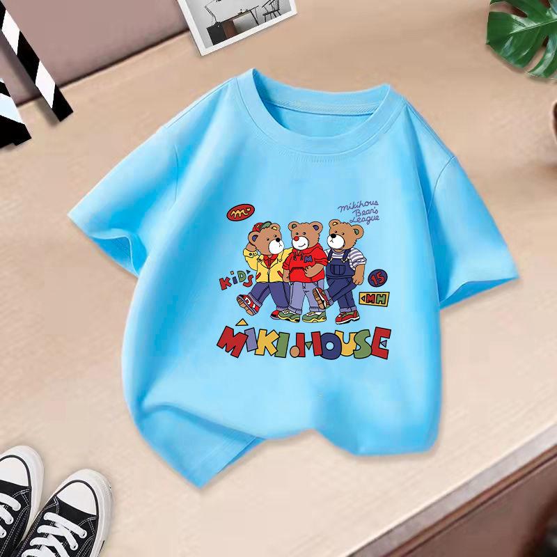 Dívčí tričko top 2-13 let volný střih ležérní kulatý výstřih krátký rukáv chlapecké tričko módní potisk krátký rukáv