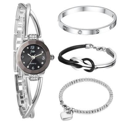 Niedlicher Armreif aus Edelstahl, Silber, Infinity Code, Herz-Armband, wasserdicht, Quarzuhr, Armband, 4-teiliges Set, Weihnachtsgeschenk für Mutter und Frau
