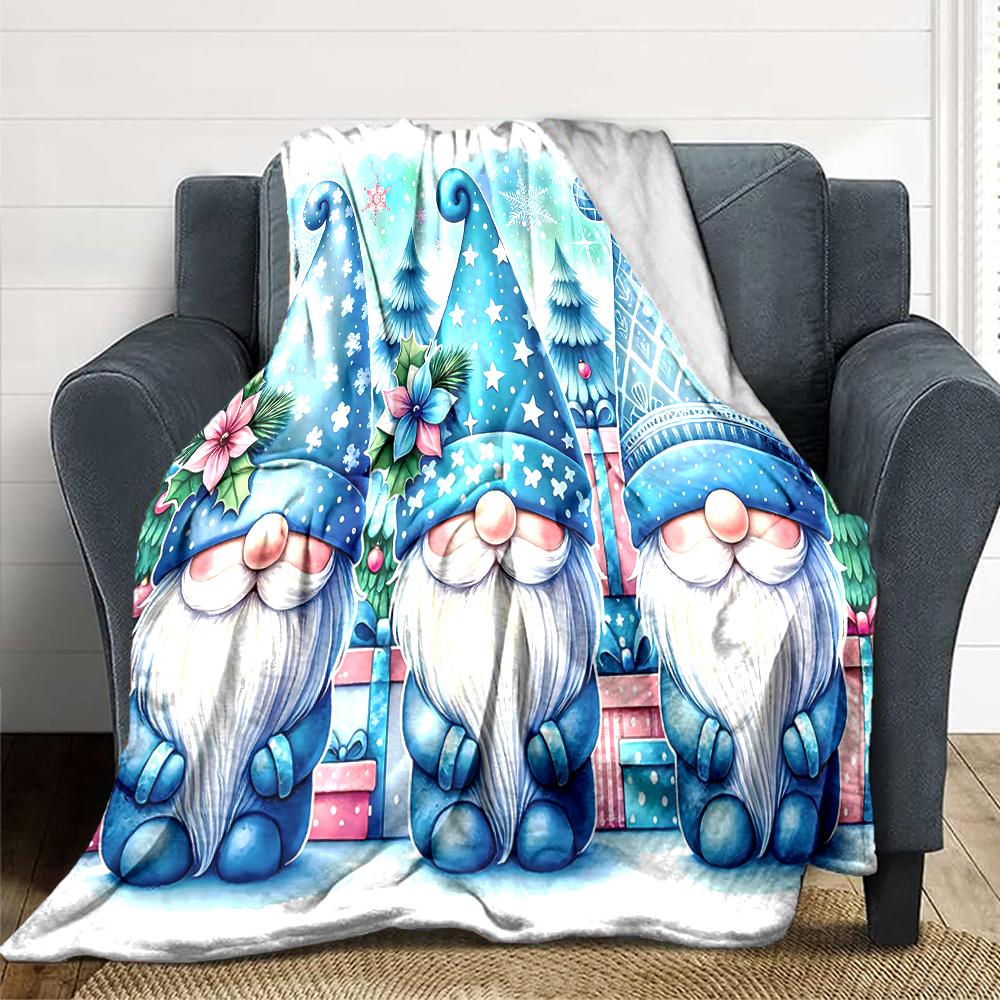 1Pc Christmas Gnome Snow Blanket Soft Throw Blanket For Home Bedroom Bed Sofa Travel Office Solid Christmas Blanket