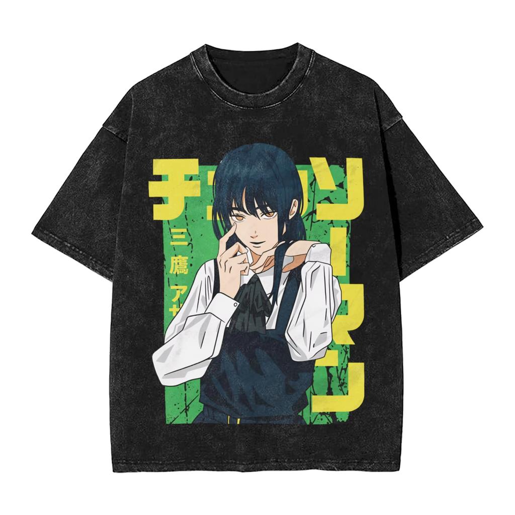 2026 Summer Chainsaw Man Yoru War Devil Washed Anime T-shirt Harajuku Streetwear Oversized Short Sleeve Daily Wear Cool Top