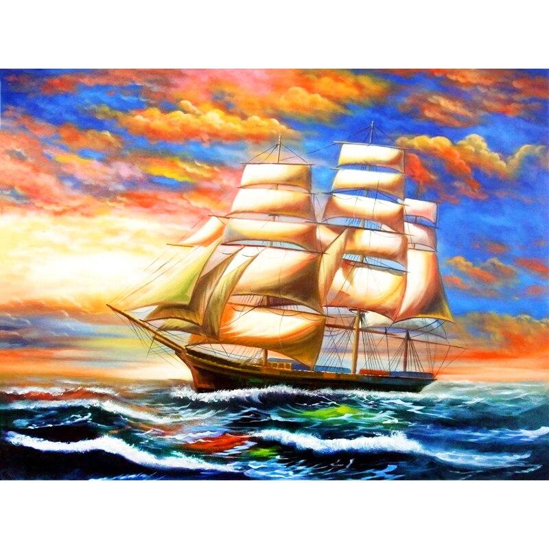 New 5D DIY Diamond Painting Sailboat Diamond Embroidery Sea View Cross Stitch Full Round Drill Home Decor Manual Art Gift