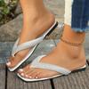 Fashion Flip Flops Woman  Shoes Square Toe Leather Slippers Casual Anti-Slip Large Size Sandals for Women Outdoor and Indoor
