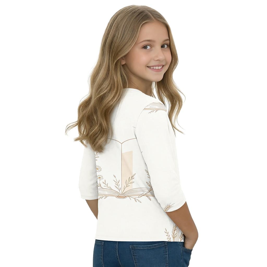 Kids' Casual Round Neck Printed 3/4 Sleeve Top, Back to School
