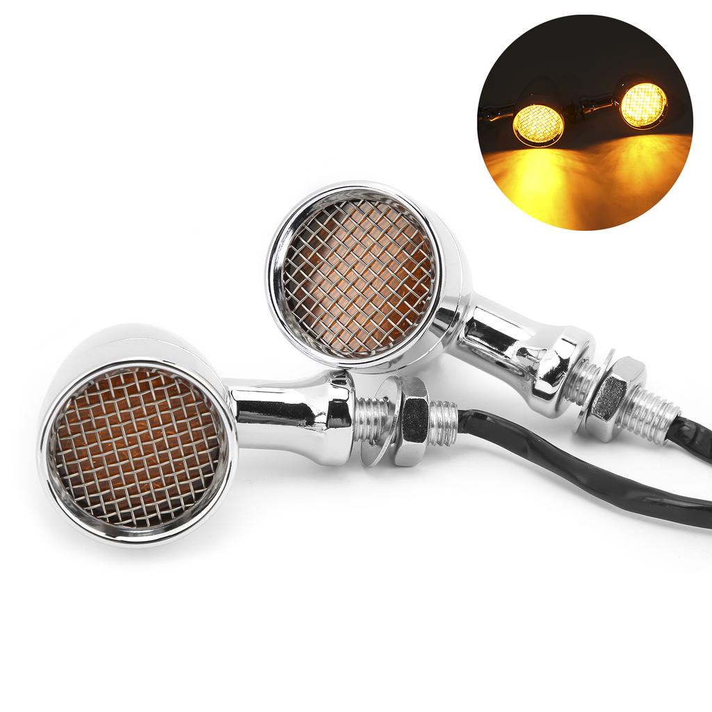 2pcs Motorcycle LED Turn Signal Lamp 12V 10mm Amber Light Chrome Plated Shell Universal