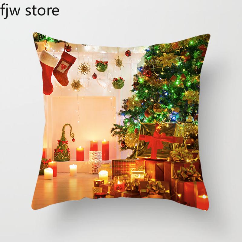 Weihnachten Neujahr Dekorative Kissenhülle Baum Kamin Druck Überwurf Sofa Stuhl Kissen Heimdeko
