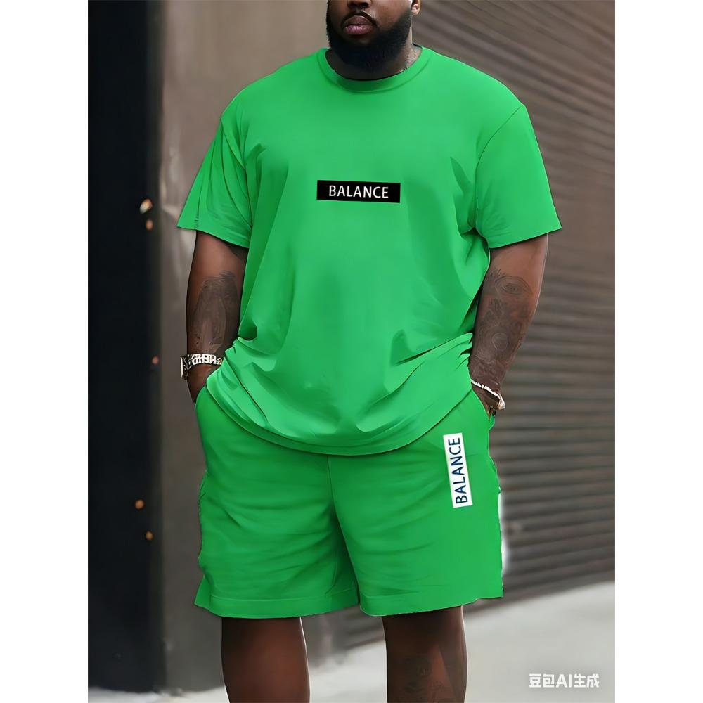 Men's Plus Size T-shirt Set Summer Short-sleeved Shorts Suit Fashion Classic Retro Print Suit Casual and Breathable Suit for Man