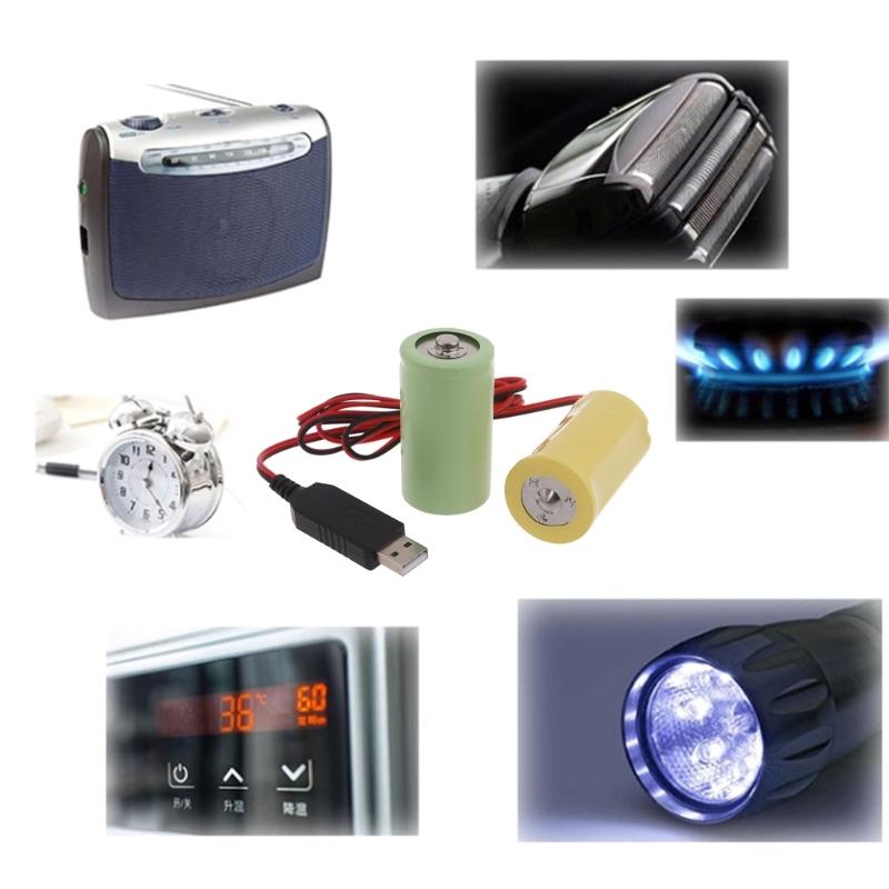 Universal LR20 D Battery Eliminators USB Powered Cable Replace 2Pcs 1.5V D Size Battery for Toy Controllers Flashlight