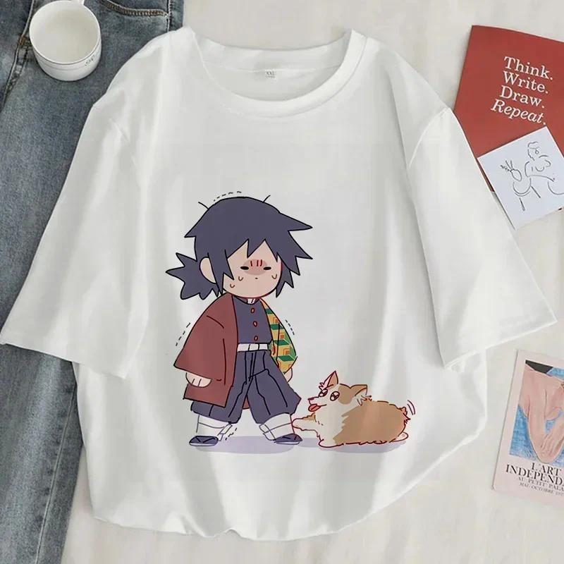 Demon Slayer Print T shirt Women Harajuku Aesthetic White Tops Tee Tshirt Japan Anime Ullzang Female TShirt summer black t-shirt