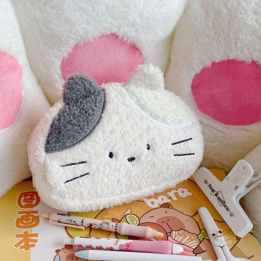 Large Capacity Cat Plush Pencil Case Plush Bag Cartoon Plush Pen Bag Cat Pencil Pouch  Stationery