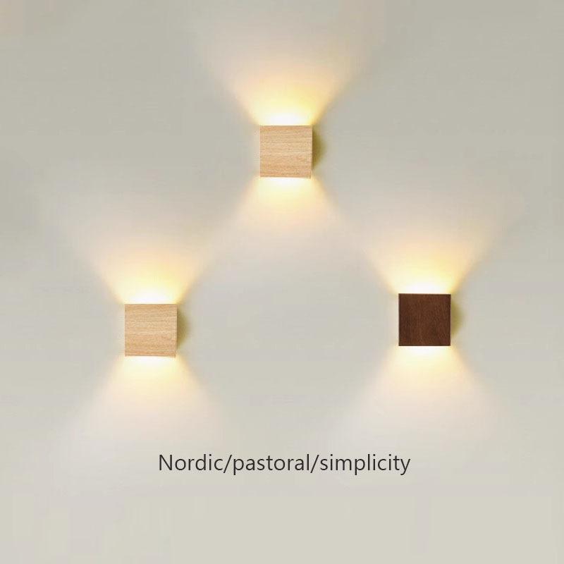 Nordic Wall Lamp Led Up Down Warm Light For Living Room Bedroom Aisle Wall Decor Wood/Walnut Corridor Sconce Decorative Fixture