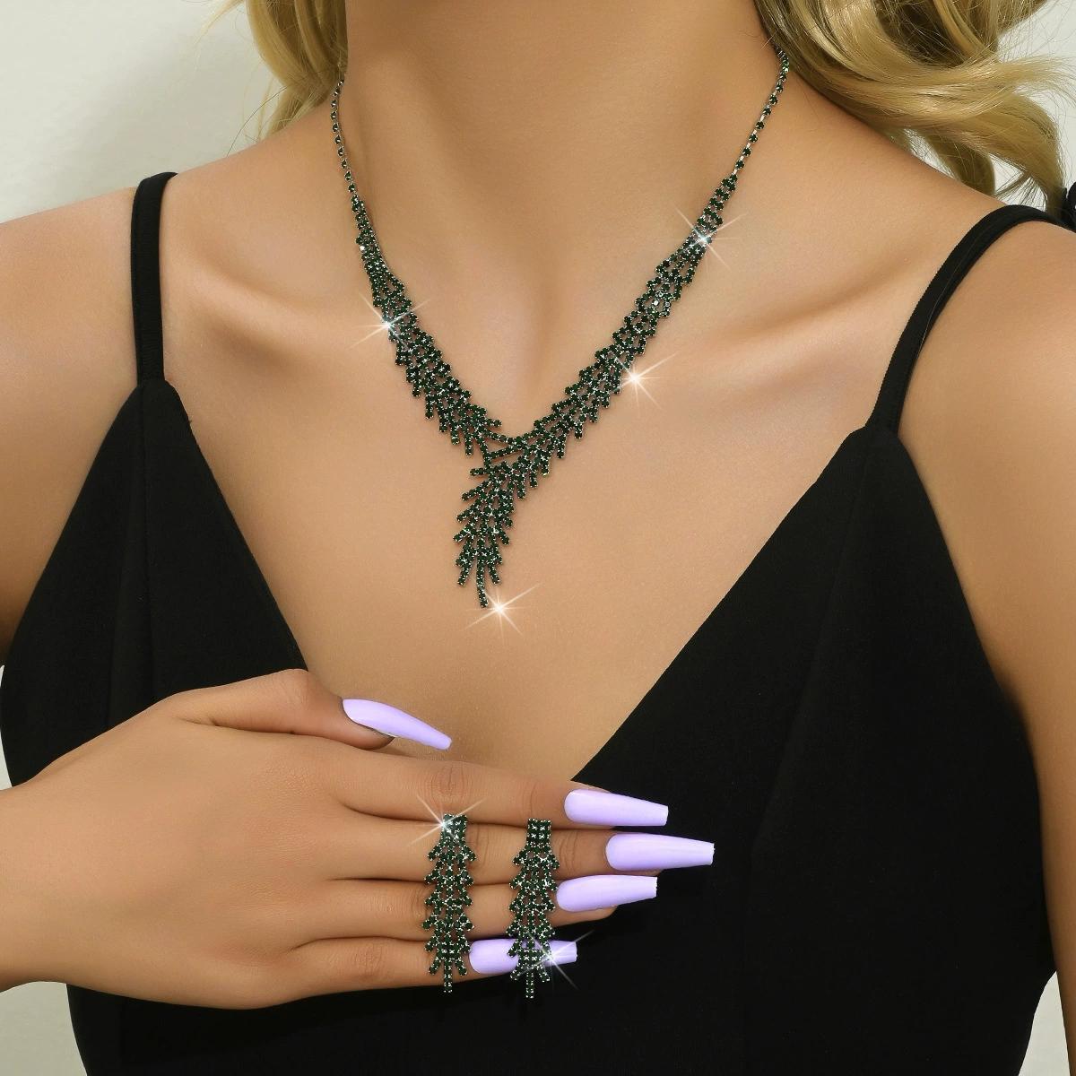 

3 предмета женской модной цепочки-цепочки с когтями, серьги-листья, комплект ювелирных изделий, свадебный банкет, вечеринка, праздничные подарки зелёный