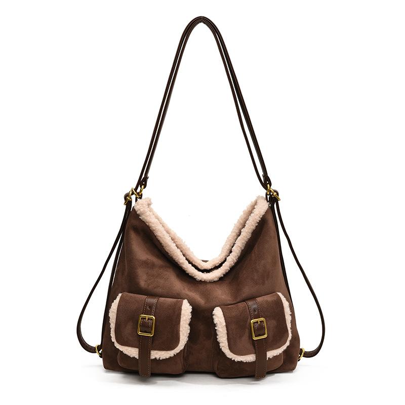 

Студенческий классный рюкзак женский зимний новый ретро мода матовая сумка-тоут текстурированная женская сумка темно-коричневого