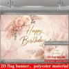 Pink Happy Birthday Banner Backdrop Marble Roses Pampas Greenery Polyester