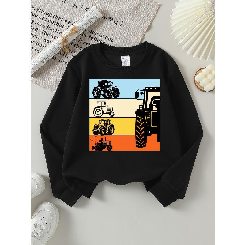 Kids Sweatshirt Crew Neck Sweatshirt Featuring a Tractor And Farm Machinery Design, Perfect for Autumn And Winter