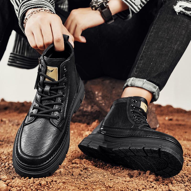 New Men's Mid-High Top Boots Round-toe Cycling Shoes Casual Work Fashi Outdoor N-slip Trendy Versatile Business Leather Shoe