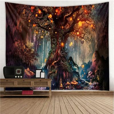 Psychedelic Tapestry Forest Trees and Stars Bedspread Wall Hanging Home Decor