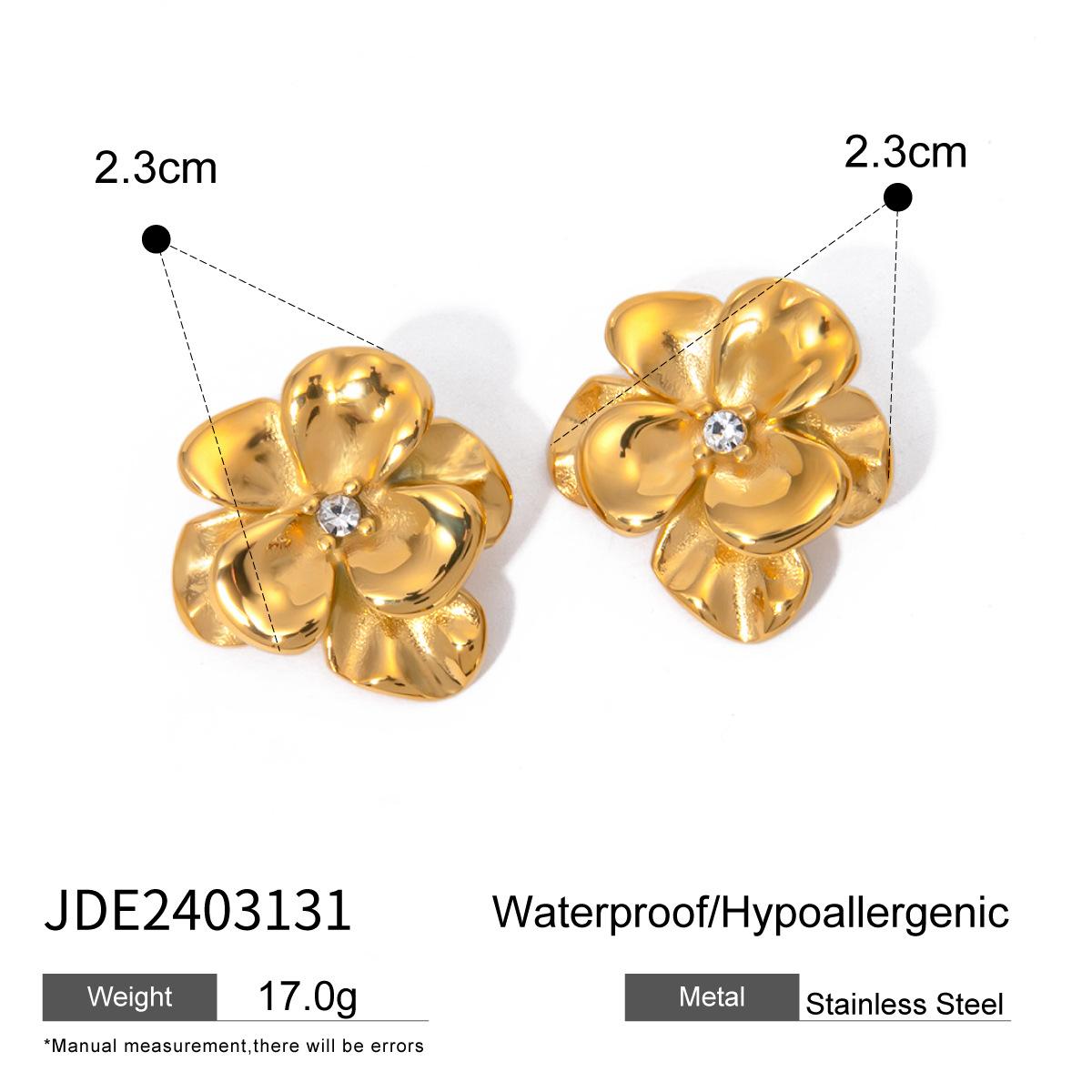 French niche design sense metal flower earrings fashion temperament elegant 18k gold five-petal flower titanium steel earrings
