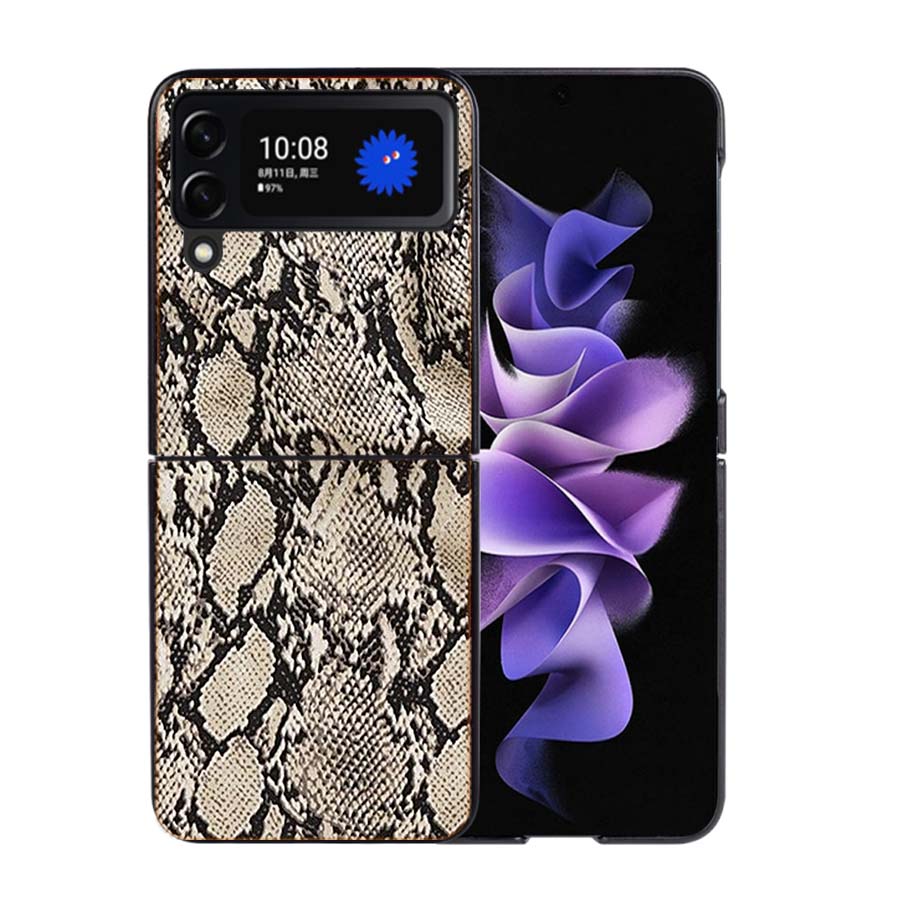 It looks like Real Snake Skin Phone Case For Samsung Z Flip 7 6 5G Galaxy Z Flip4 Z Flip5 Z Flip3 Coque Black Hard PC Shell Prot