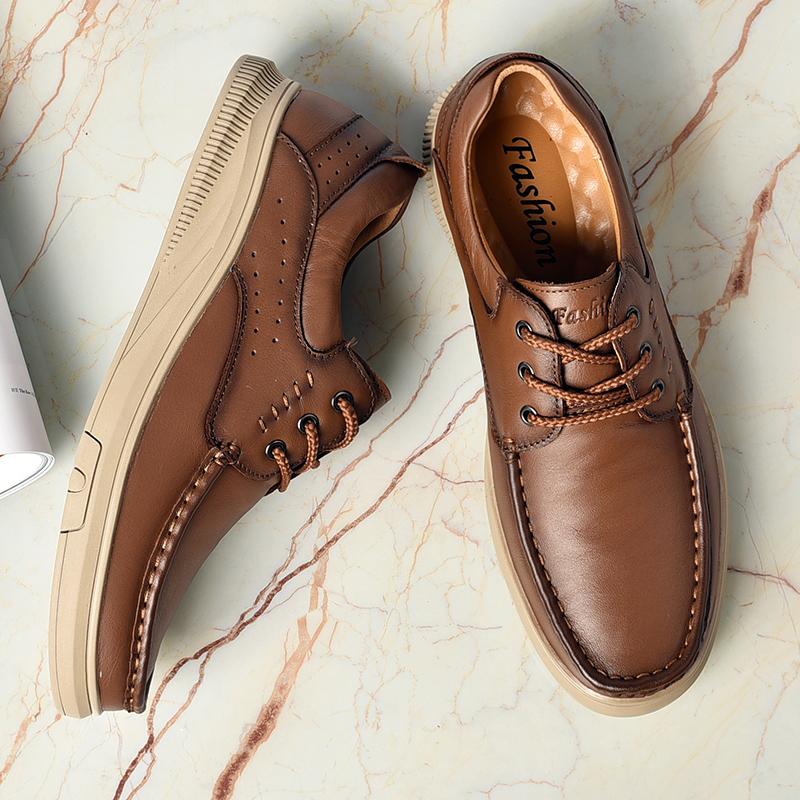 Fashion Golden Sapling Genuine Leather Men's Casual Shoes Business Loafers Fashion Leisure Flats for Men Office Party Wedding Moccasins