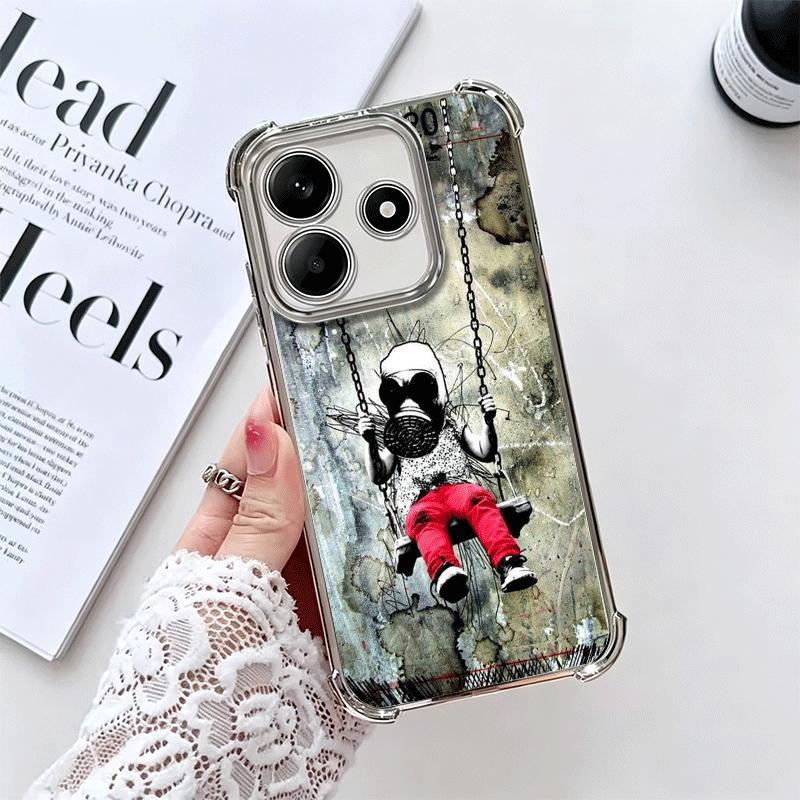 B-Banksy Art Graffiti Artist Plating Phone Case For Xiaomi Redmi Note 14 15 Pro Plus 13 12 11 11S 11T 10 9S 9 5G Anti-Fall Airab