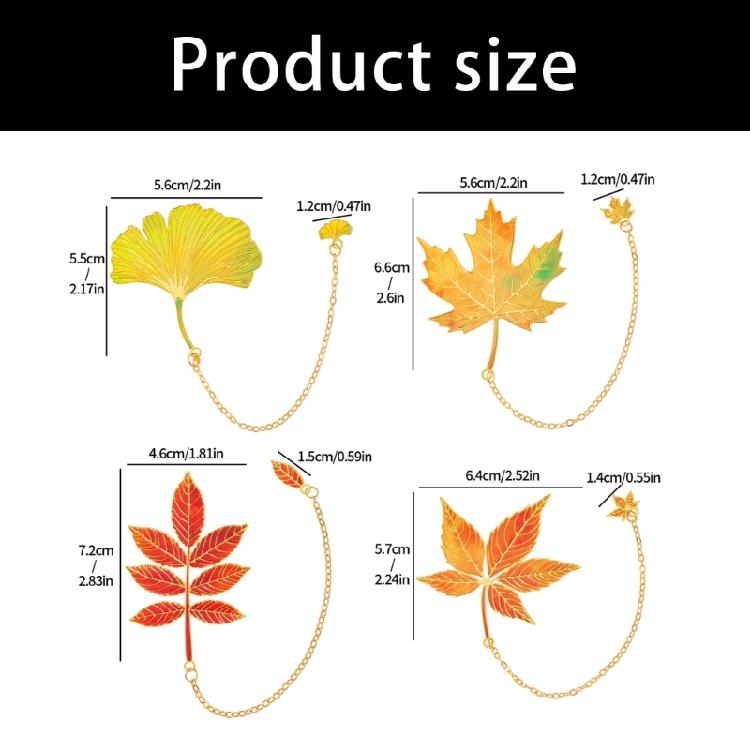 4Pcs Fall Leaves Themed Metal Bookmarks with Chain Pendant Books Page Marker Reading Aid for Book Lover Readers Writers