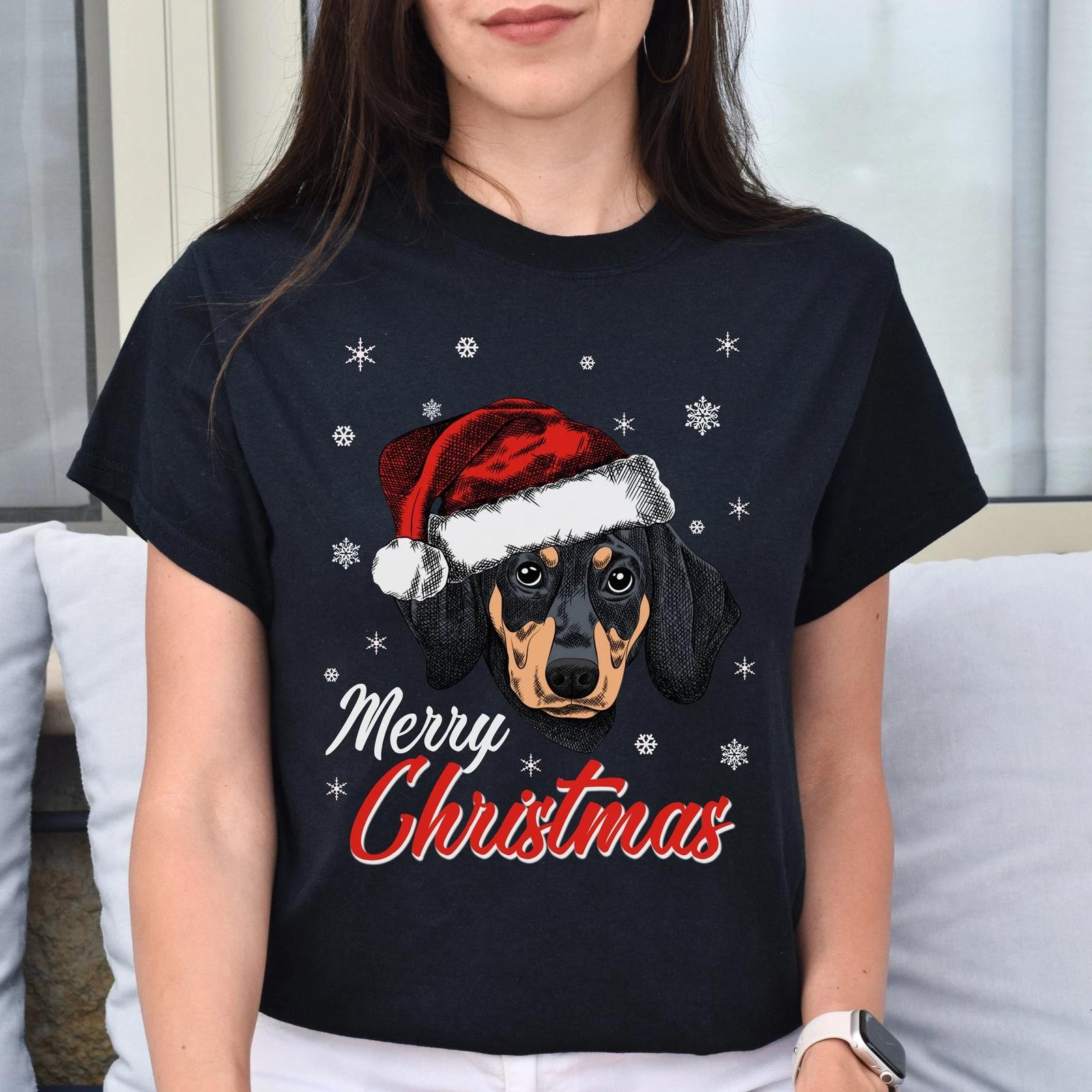 Dachshund Christmas Unisex shirt dachshund owner Holiday tee Black Dark Heather M