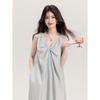 [Original Fabric] Temperament V-neck Kink Pullover Vest Skirt Women's Summer New Loose French Holiday Style Jumpsuit
