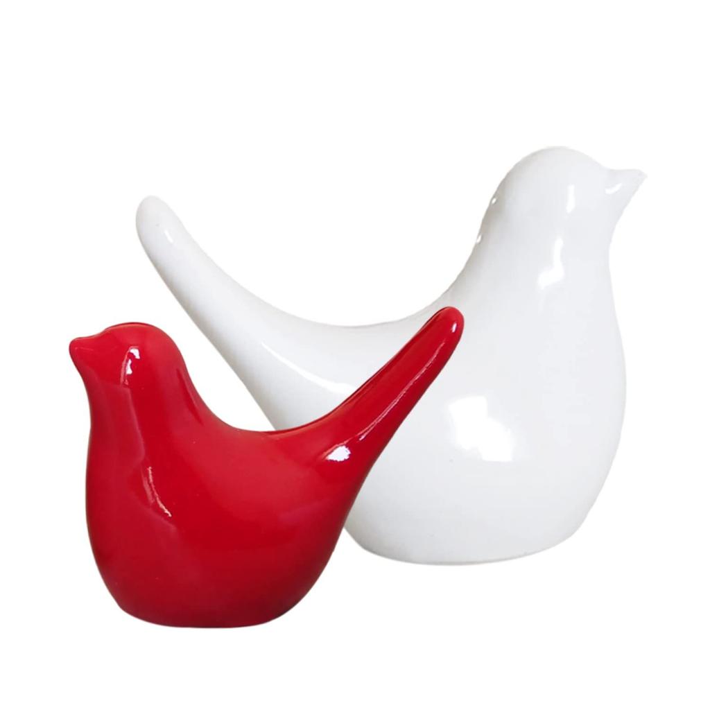 Creative White and Red Glossy Ceramic Birds Figurines Home Decorations Accessories Party (Pack of 2, White & Red)