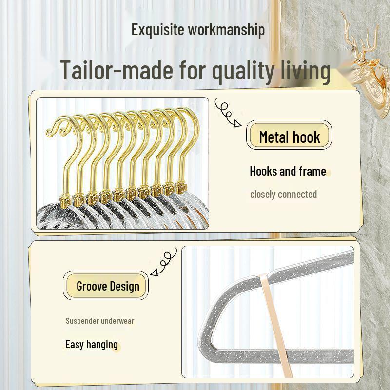 Acrylic No-Trace Women's Hanger - Transparent Crystal Gold Powder Design for Home Use.