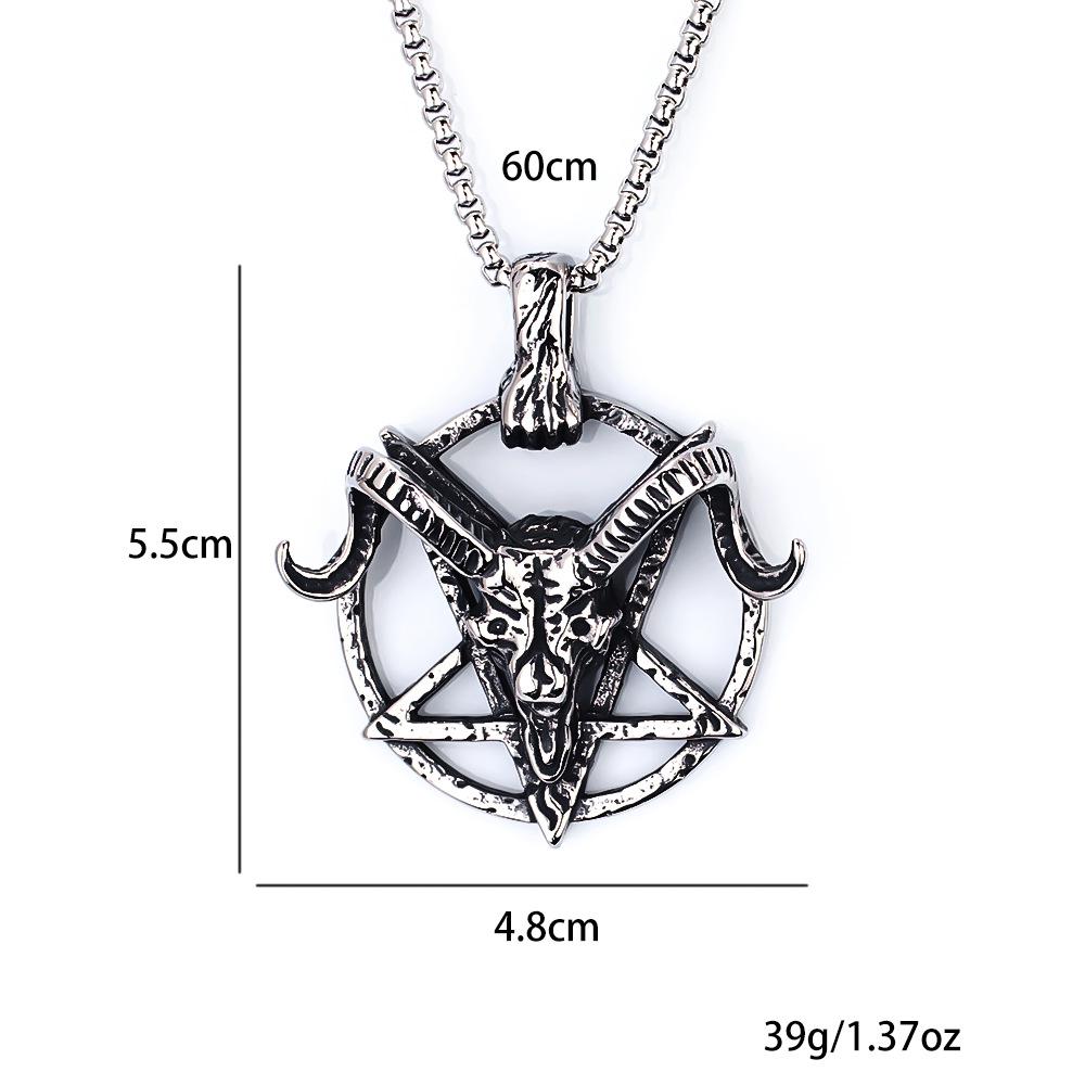Necklace Satan Pentagram Twelve Zodiac Animals Sheep Head Retro Nightclub Pendant