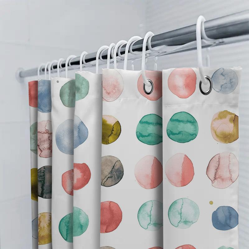Watercolor Circle Shower Curtain 3D Printed Water-Resistant Polyester Fabric Blue/Green/Pink/Red Polka Dot Design For Bathrooms