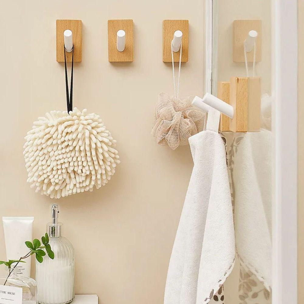 Creamy Style Solid Wood Hook Round Design Coat Hook Hat Rack Single Hook  Kitchen